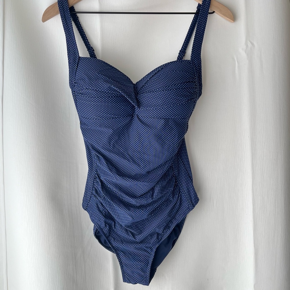 Nip Tuck Swim Polka Dot Navy One-Piece Bathing Suit, Size 8